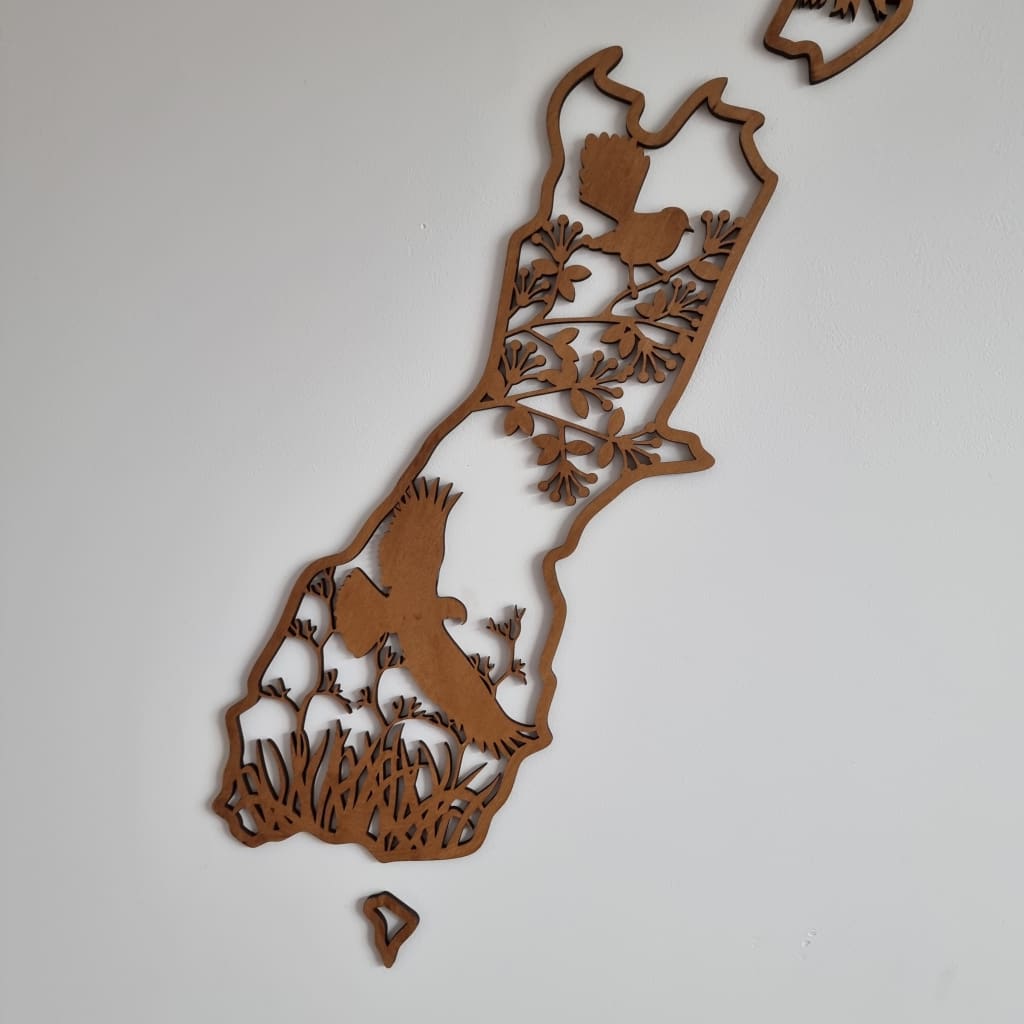 NZ Native Birds Map - Geometric Animals