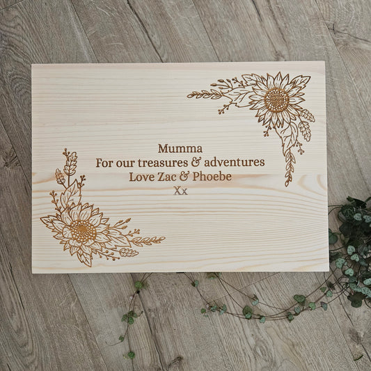 Sunflower Border Engraved Pine Keepsake Box (Pre-Order)