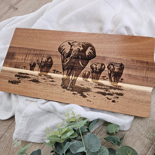 Elephants Engraved Acacia Cheese/ Chopping Board