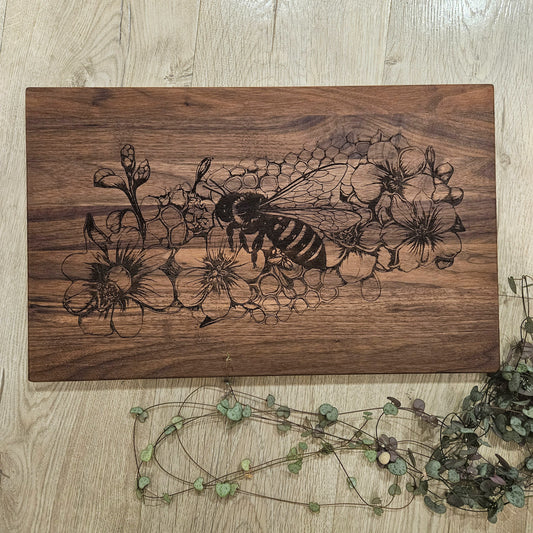 Floral Bee Walnut Board