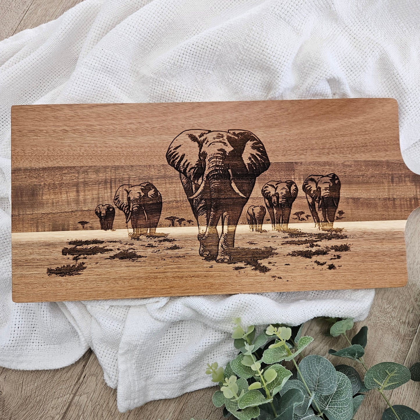 Elephants Engraved Acacia Cheese/ Chopping Board