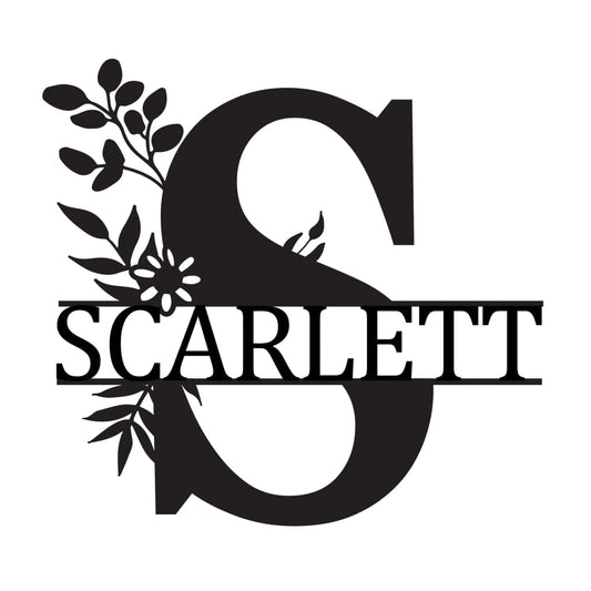 Monogram Letter With Name Floral Wreath Nude (Unpainted) - Laser Cut Name Plaque