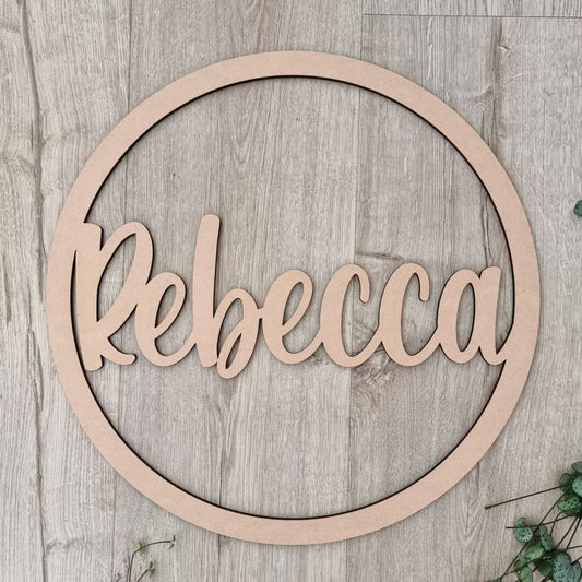 Name In Hoop Wooden Nude - 30cm / Dearest - Laser Cut Name Plaque