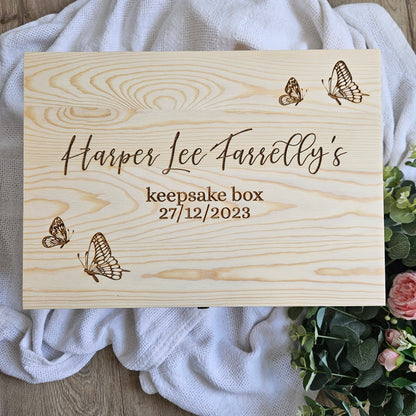 Butterflies Wooden Keepsake Box Engraved