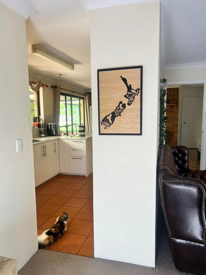 NZ Native Bird Map 3 Layer Bamboo