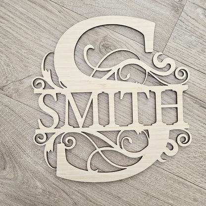 Bamboo Monogram Letter With Name - Laser Cut Name Plaque