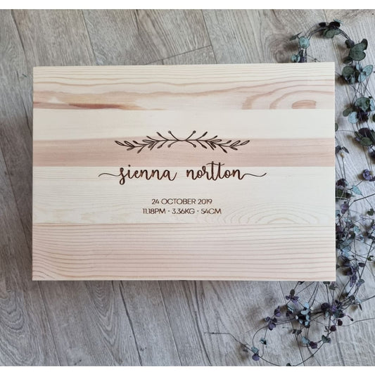 Birth Details with Olive Leaves Keepsake Box - Keepsake Box