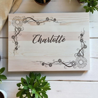 Daisy Border Engraved Pine Box