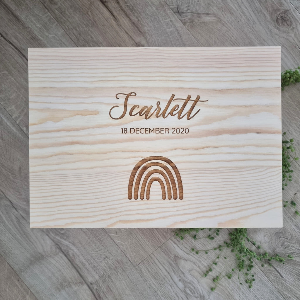 Engraved Rainbow Pine Box - Keepsake Box
