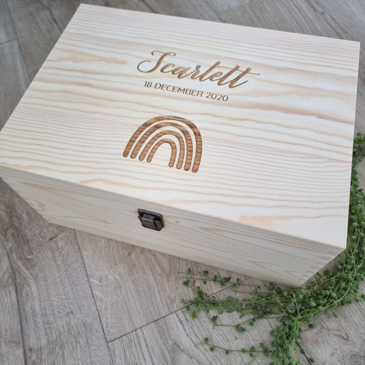 Engraved Rainbow Pine Box - Keepsake Box