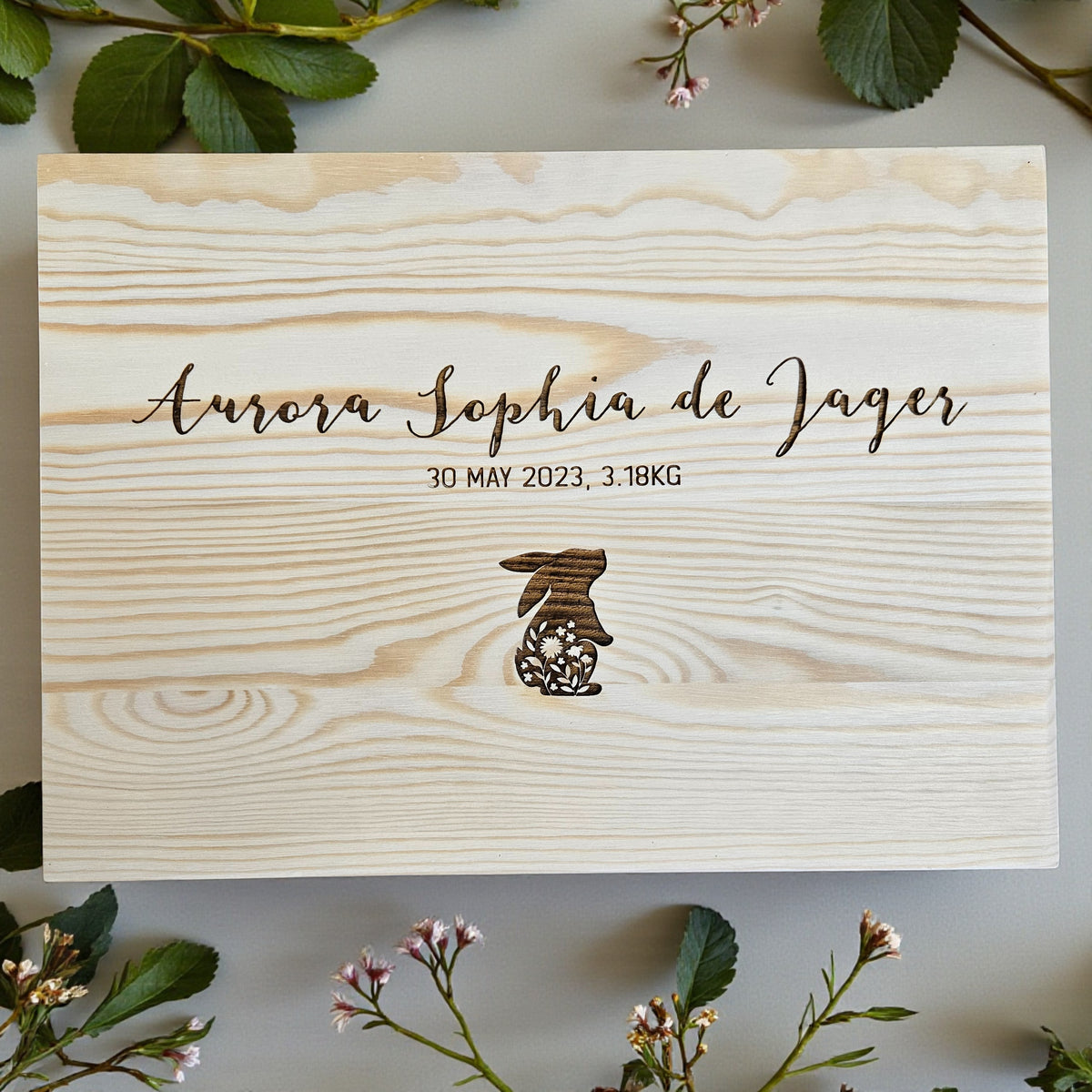 Floral Bunny Engraved Keepsake Box
