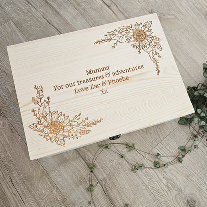 Sunflower Border Engraved Pine Box