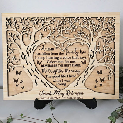 Memorial Plaque- A Limb Has Fallen - Pine Sign