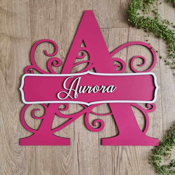 Monogram Letter Raised Script Letter Name - Laser Cut Name Plaque