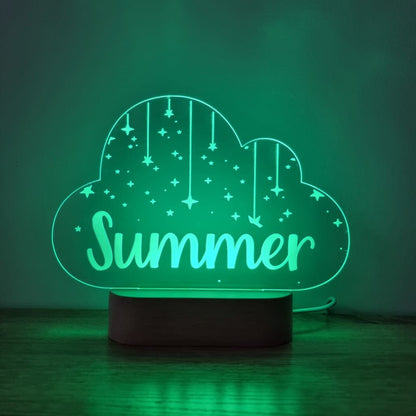 Night Light Stars On Strings Personalised Cloud Shape - Wooden Base - Multi-Coloured - Night Light