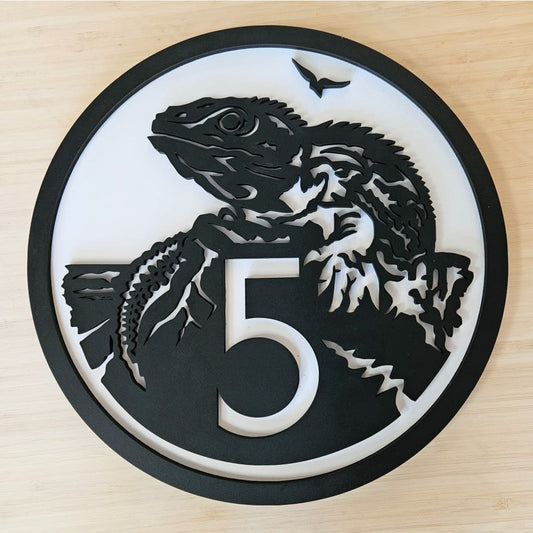 NZ Five cent Coin Wall Art - Black front white back - Geometric Animals