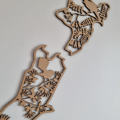NZ Native Birds Map - Geometric Animals