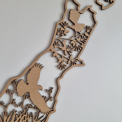 NZ Native Birds Map - Geometric Animals