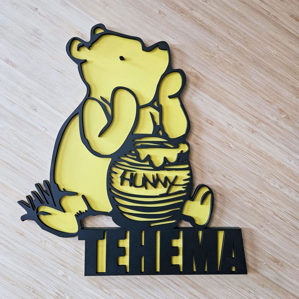 Pooh Bear with Hunny Pot Name Plaque - Laser Cut Name Plaque
