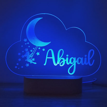 Night Light Girl Moon Swing Personalised Cloud Shape