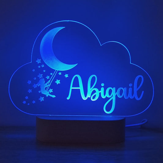 Night Light Girl Moon Swing Personalised Cloud Shape