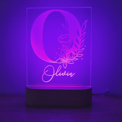 Night Light Floral Letter Personalised Name