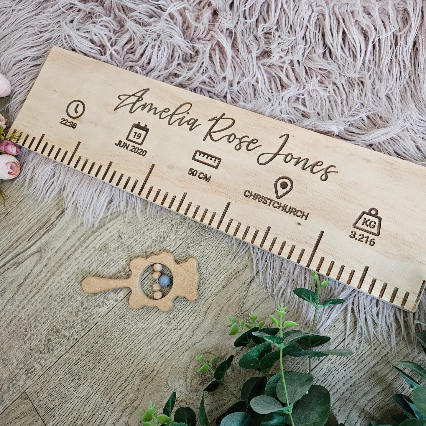 Personalised Birth Ruler Pine Symbols