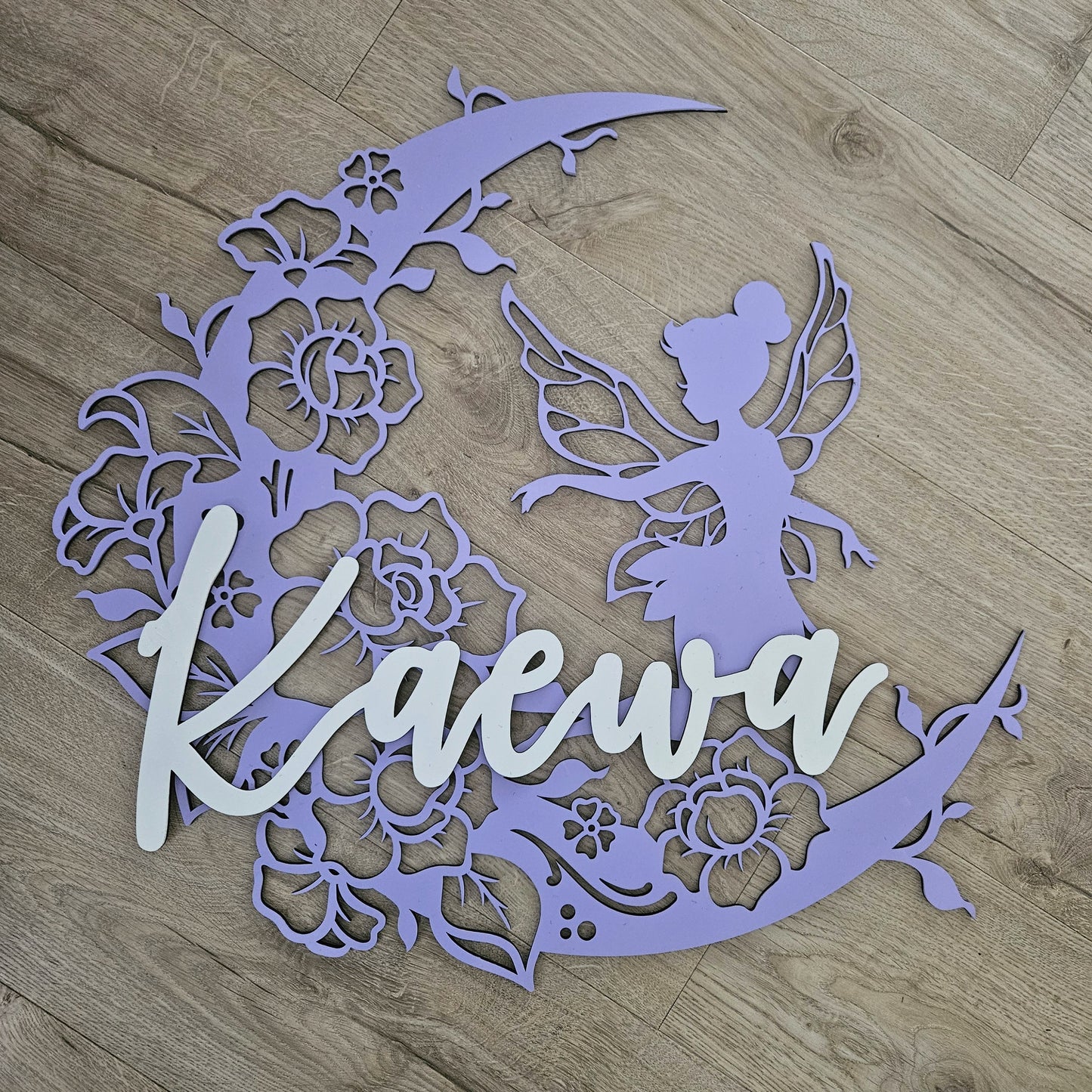 Fairy On Floral Moon with raised name