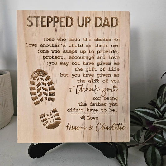 Stepped Up Dad Engraved Sign