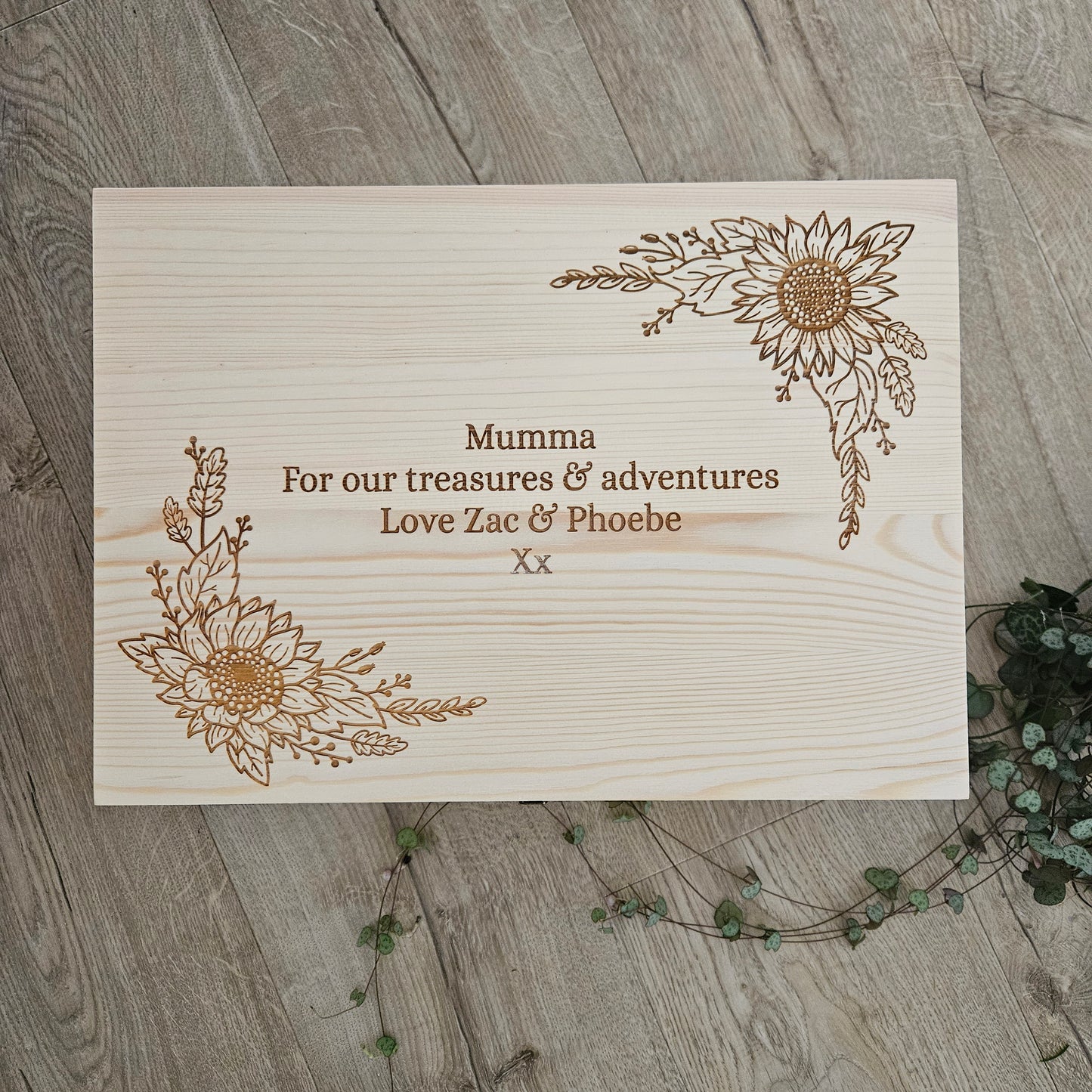 Sunflower Border Engraved Pine Box