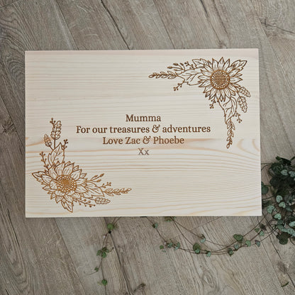 Sunflower Border Engraved Pine Box