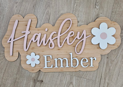 Popped Two names with Flowers Name Plaque
