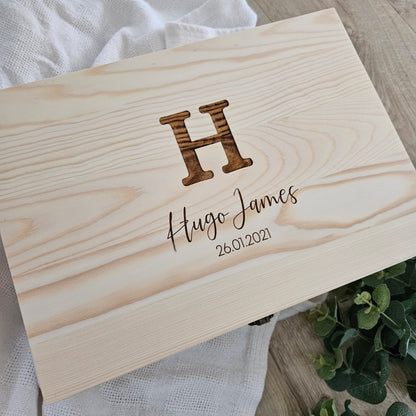 Engraved Pine Keepsake Box Initial and Name