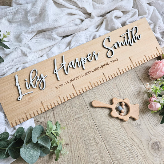 Personalised Bamboo Birth Ruler Rasied Name