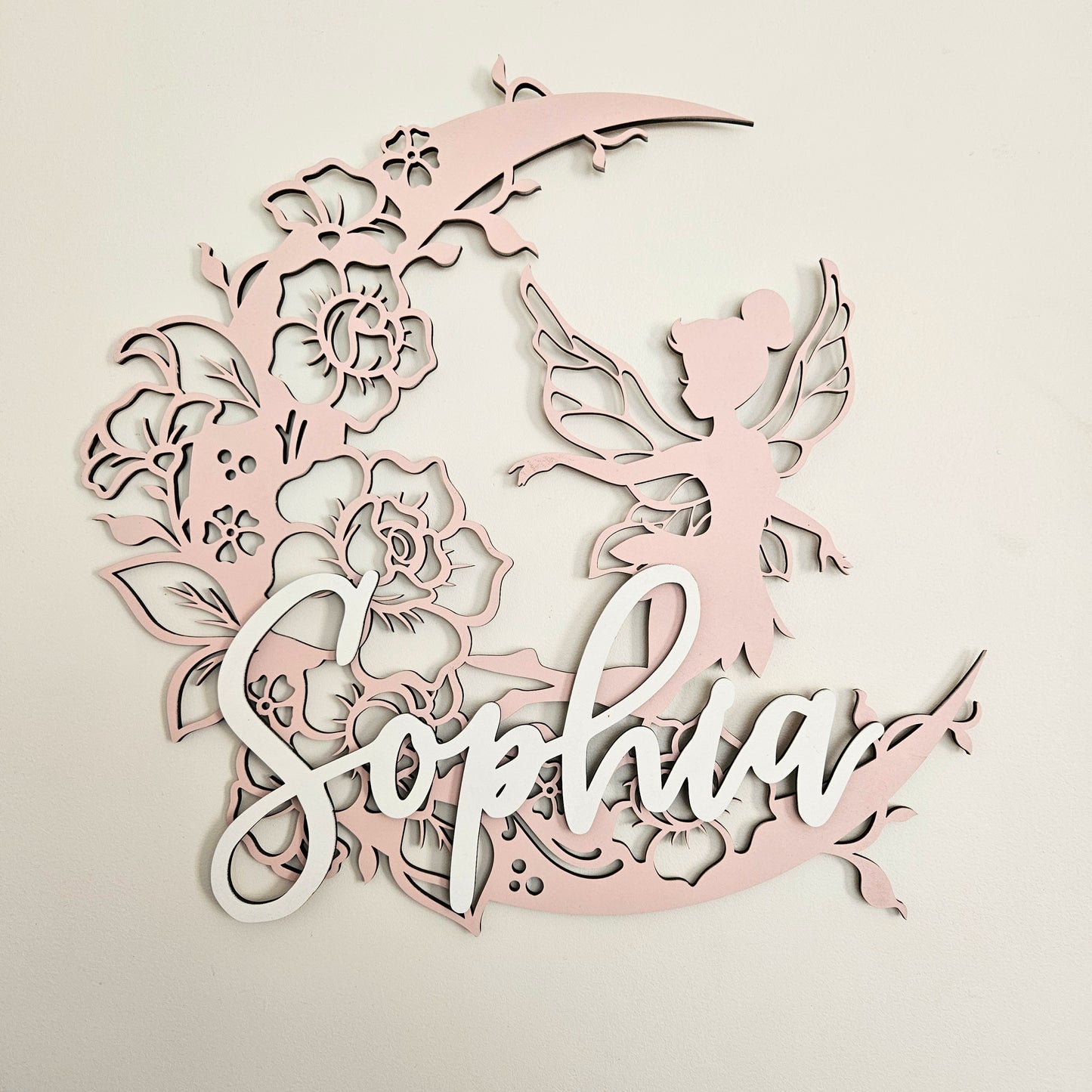 Fairy On Floral Moon with raised name