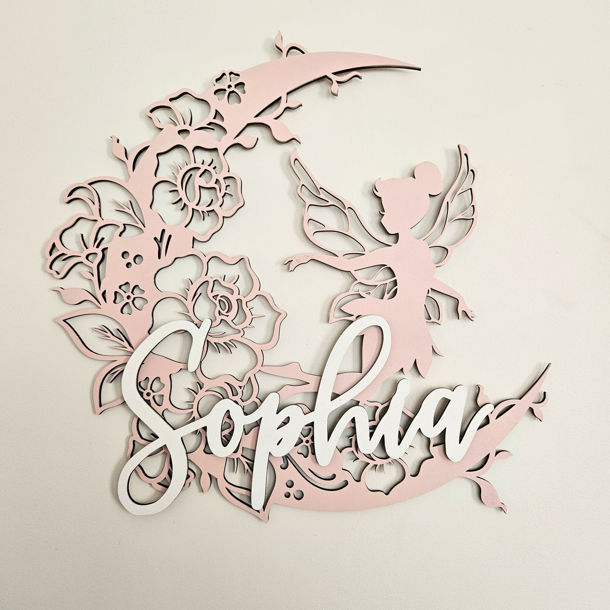 Fairy On Floral Moon with raised name