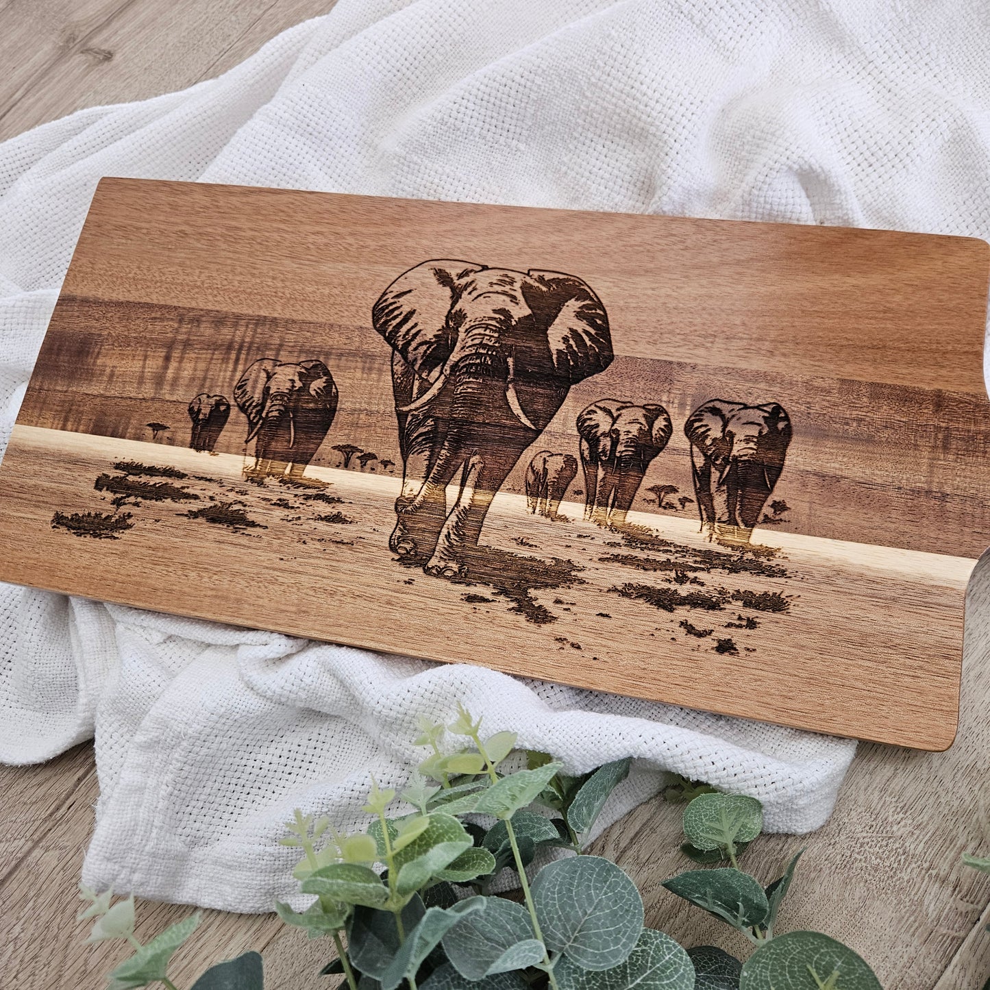 Elephants Engraved Acacia Cheese/ Chopping Board