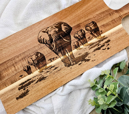 Elephants Engraved Acacia Cheese/ Chopping Board