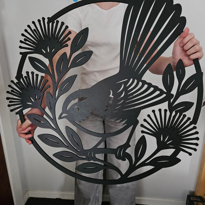 Fantail and Pohutukawa Circle Wall Art
