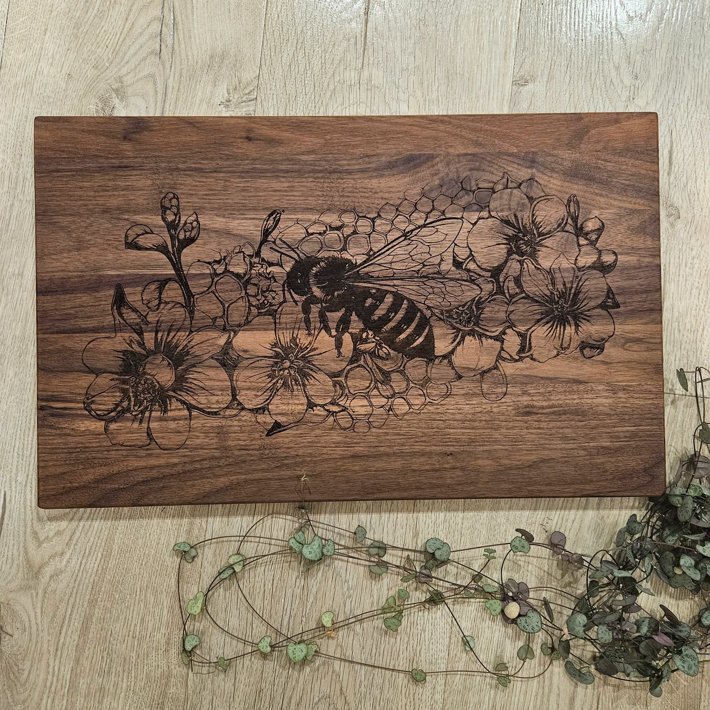 Floral Bee Walnut Board