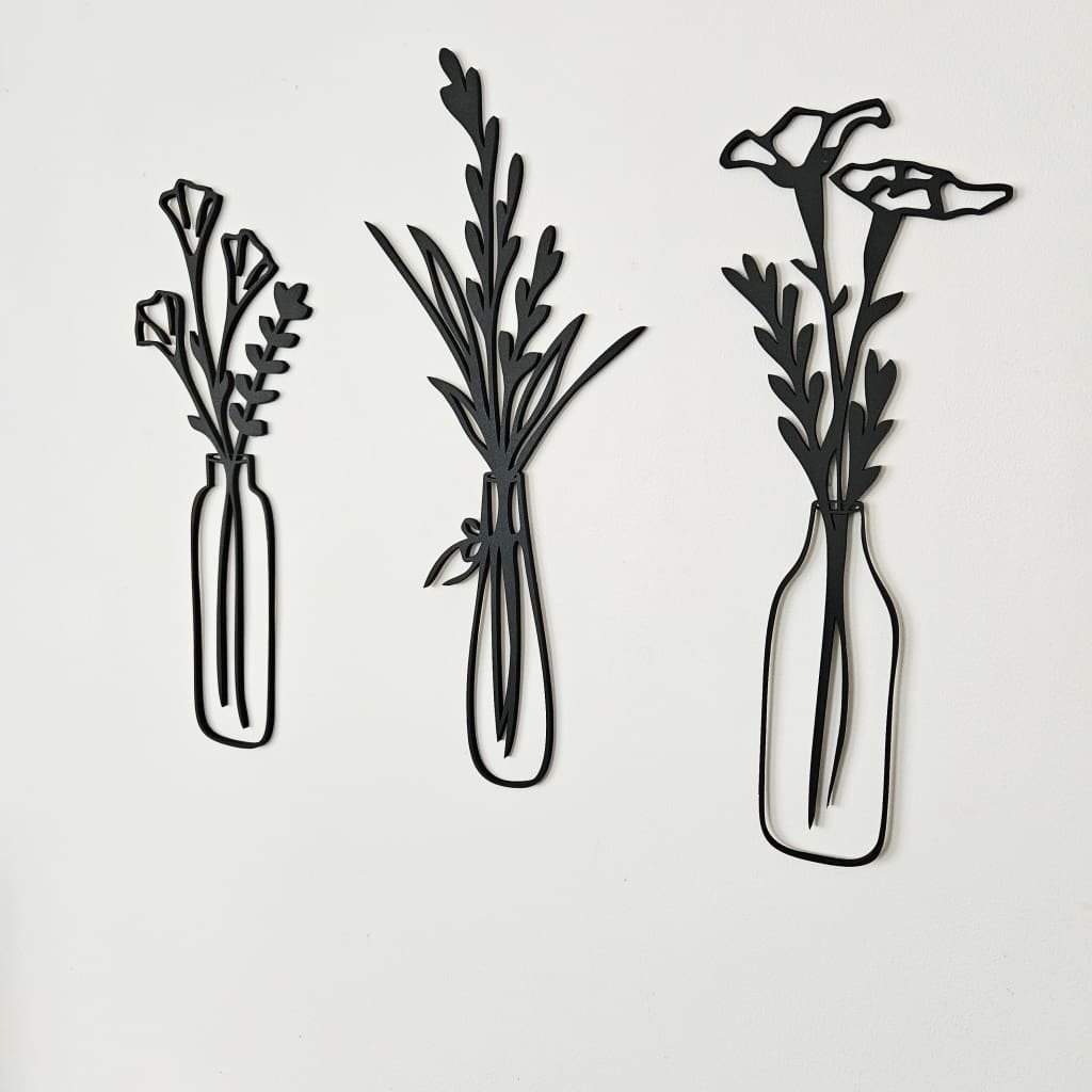 Set Of 3 Flowers In Vase Wall Art - Geometric Animals