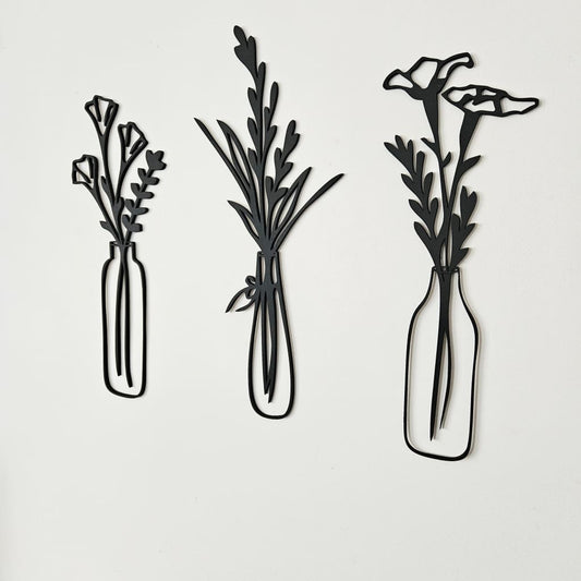 Set Of 3 Flowers In Vase Wall Art - Geometric Animals