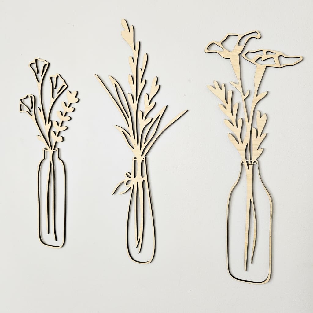 Set Of 3 Flowers In Vase Wall Art - Geometric Animals