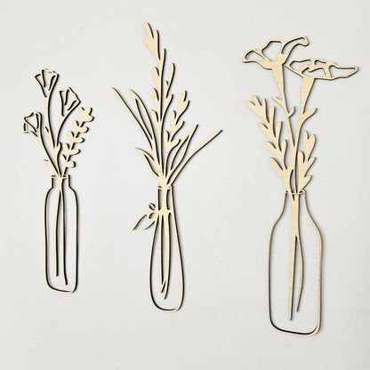 Set Of 3 Flowers In Vase Wall Art - Geometric Animals