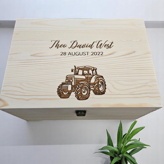 Keepsake Pine Engraved Box Tractor