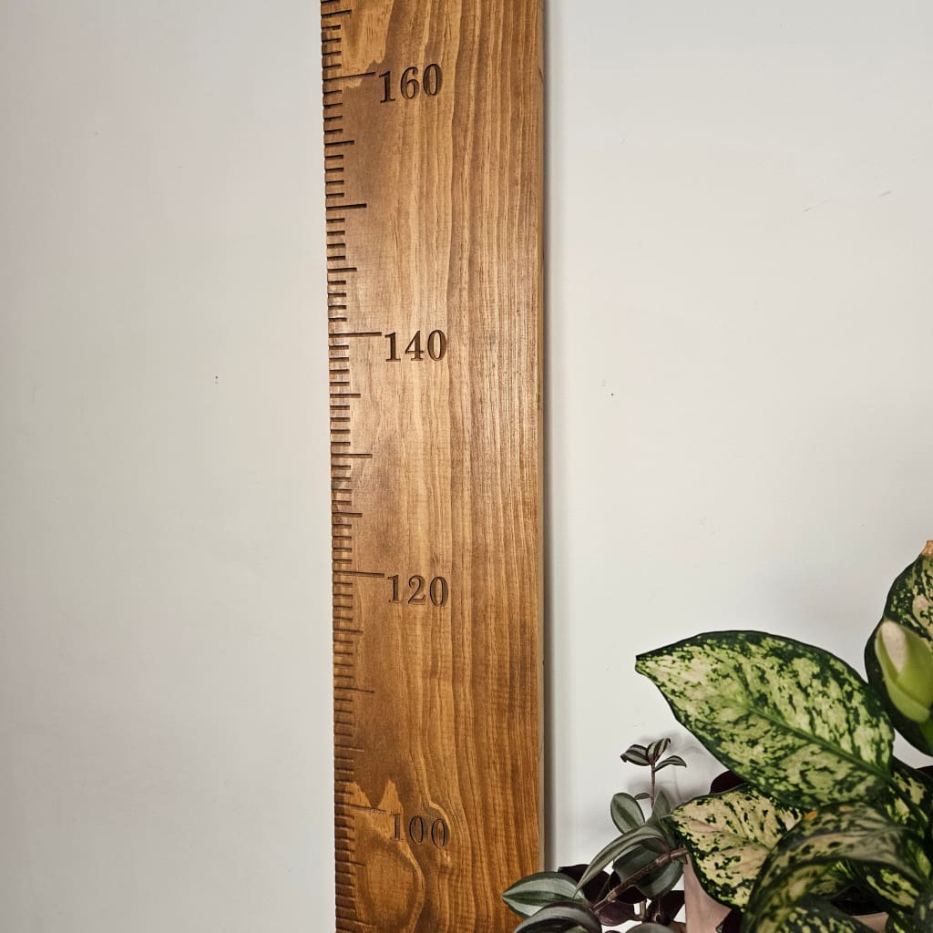 Walnut Stained Pine Wooden Height Chart - Personalised Growth Ruler - Height Chart