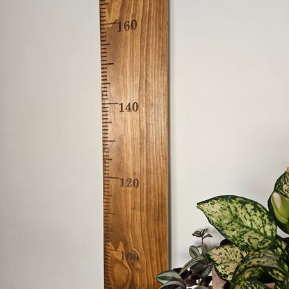 Walnut Stained Pine Wooden Height Chart - Personalised Growth Ruler - Height Chart