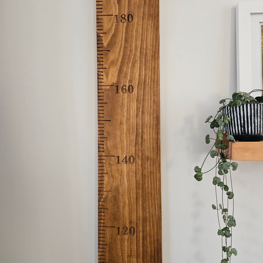 Walnut Stained Pine Wooden Height Chart - Personalised Growth Ruler - Height Chart