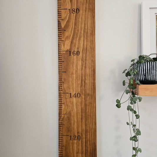 Walnut Stained Pine Wooden Height Chart - Personalised Growth Ruler - Height Chart