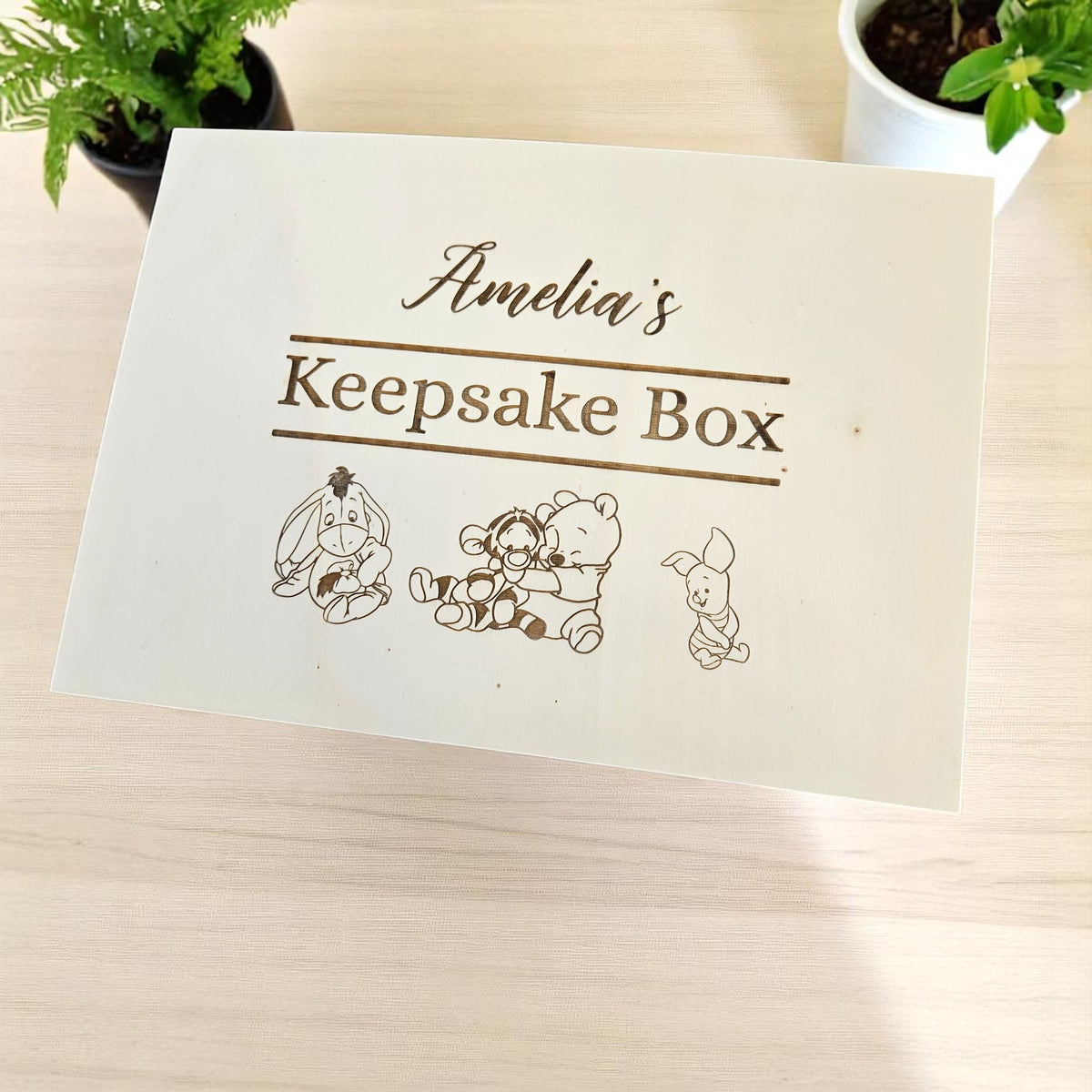 Winnie Picture Keepsake Box Pine Engraved